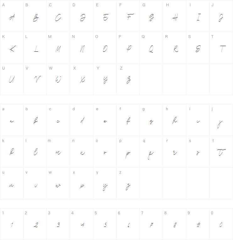 Calistin 字 体 Mapa de caracteres