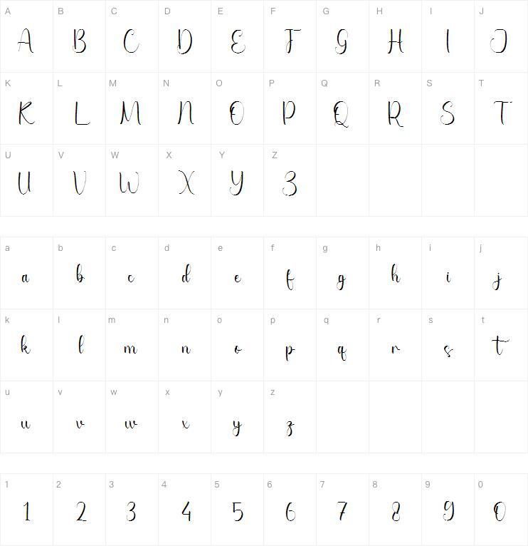 丘吉爾佩內洛普字體字符圖
