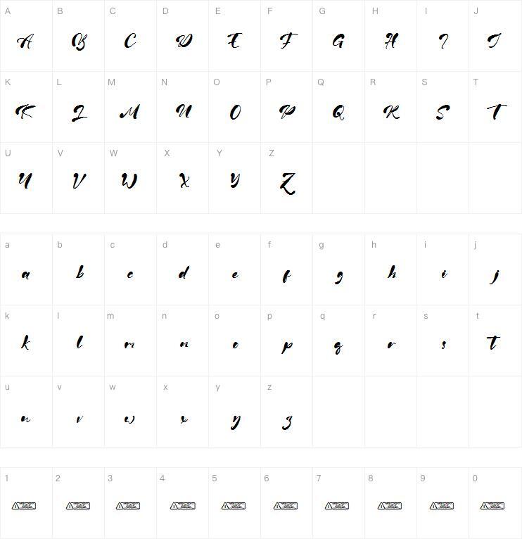 Claralove字体 Mappa dei caratteri