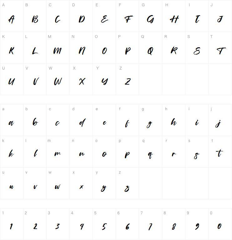 Büyüleyici Tatil字体 Karakter haritası