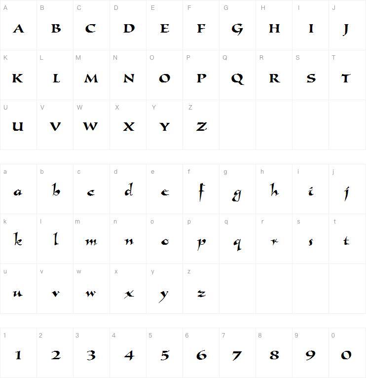 Callimundial字体 Mapa de caracteres