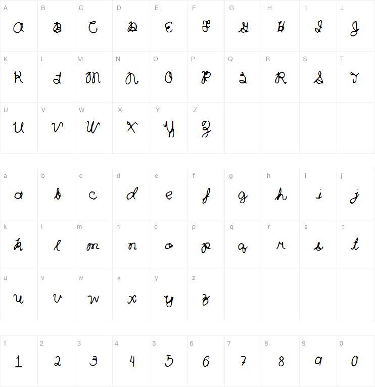 Curlytint_Font字体キャラクターマップ