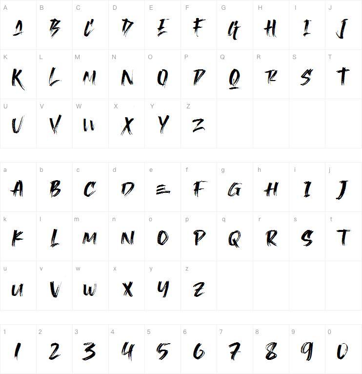 Caendr - Brush 字 体 Mapa de caracteres