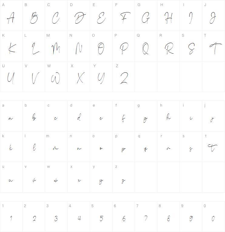 Camigata字体 Mappa dei caratteri
