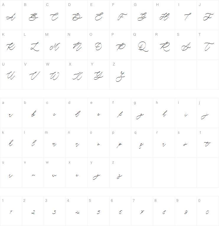 Camila Raindrop字体 Character Map