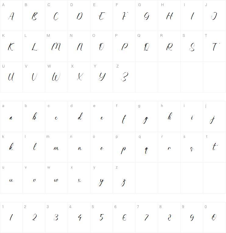 Carolina Francesca 字体 Mappa dei caratteri