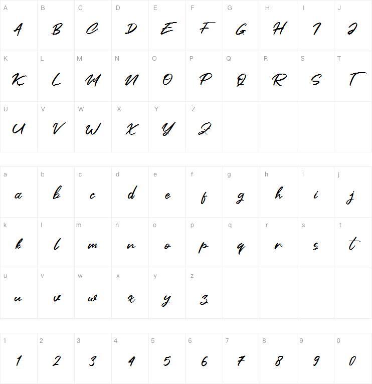 Clusive字体 Карта персонажей