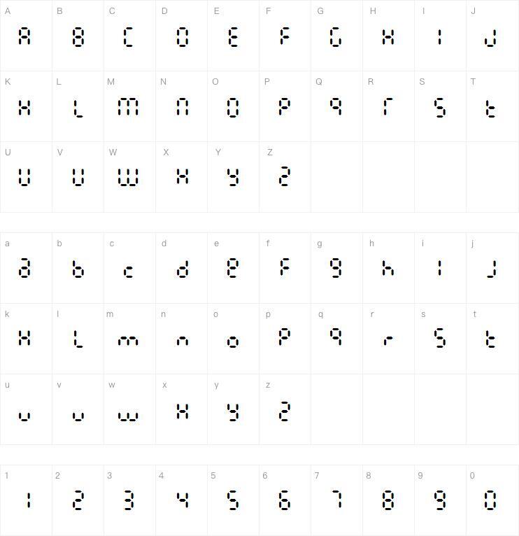 Калькуляторс 7 字体 Карта персонажей