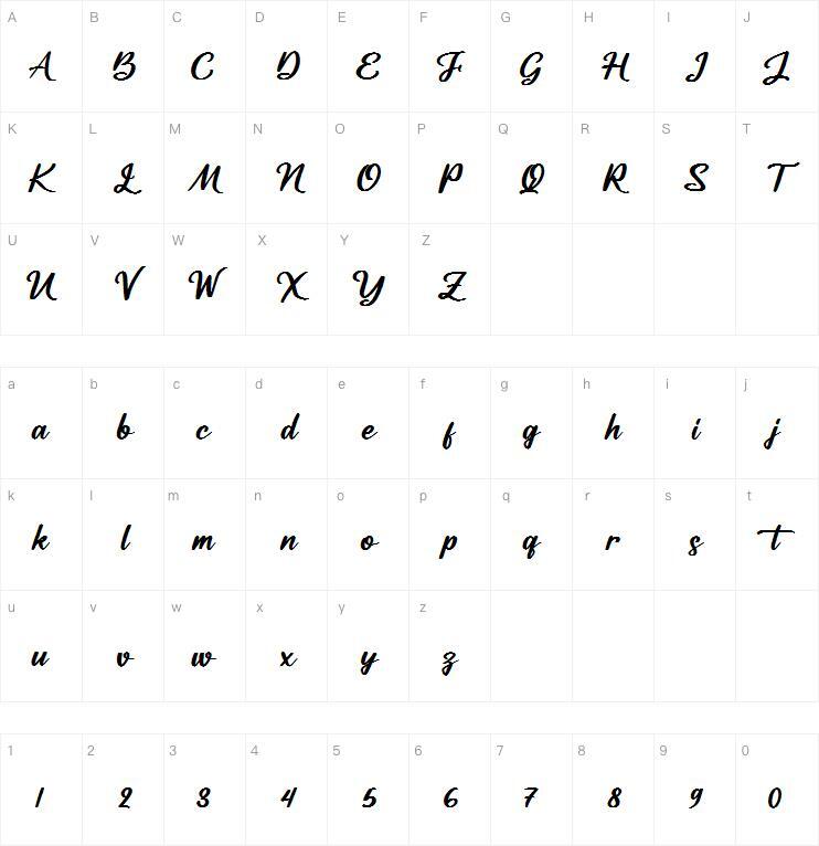 Catalish Huntera字体 Mappa dei caratteri