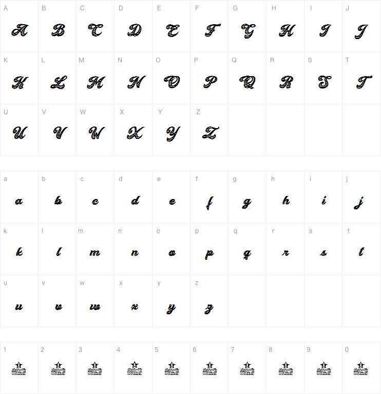 Bomba alla ciliegia 字体 Mappa dei caratteri