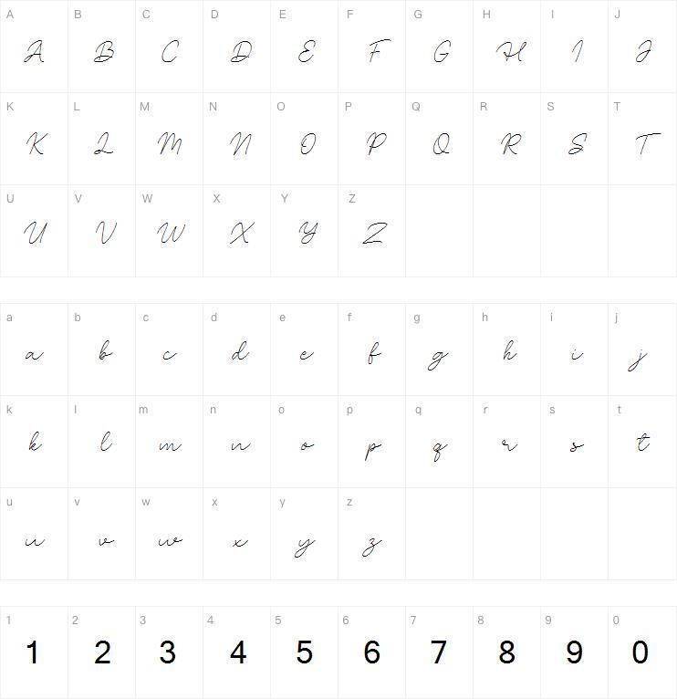 Clandia Monoline Script字体 Character Map