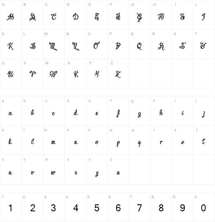 Affascinante demo shabby字体 Mappa dei caratteri