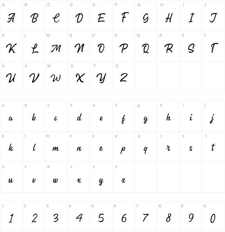 Lettera a mano Capenhood字体 Mappa dei caratteri