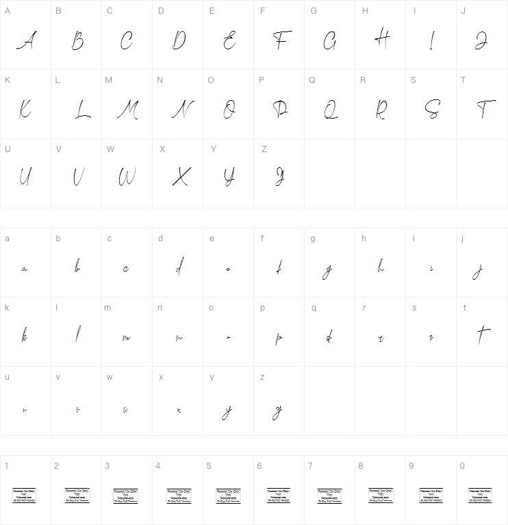 Con confianza - Modern Signature Script字体 Mapa de personajes
