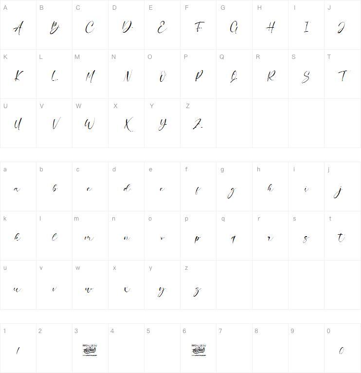 查理安吉拉字體字符圖