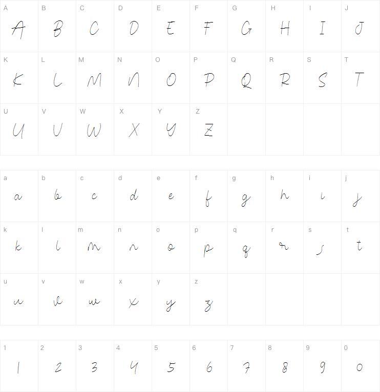 Застывшая подпись字体 Карта персонажей