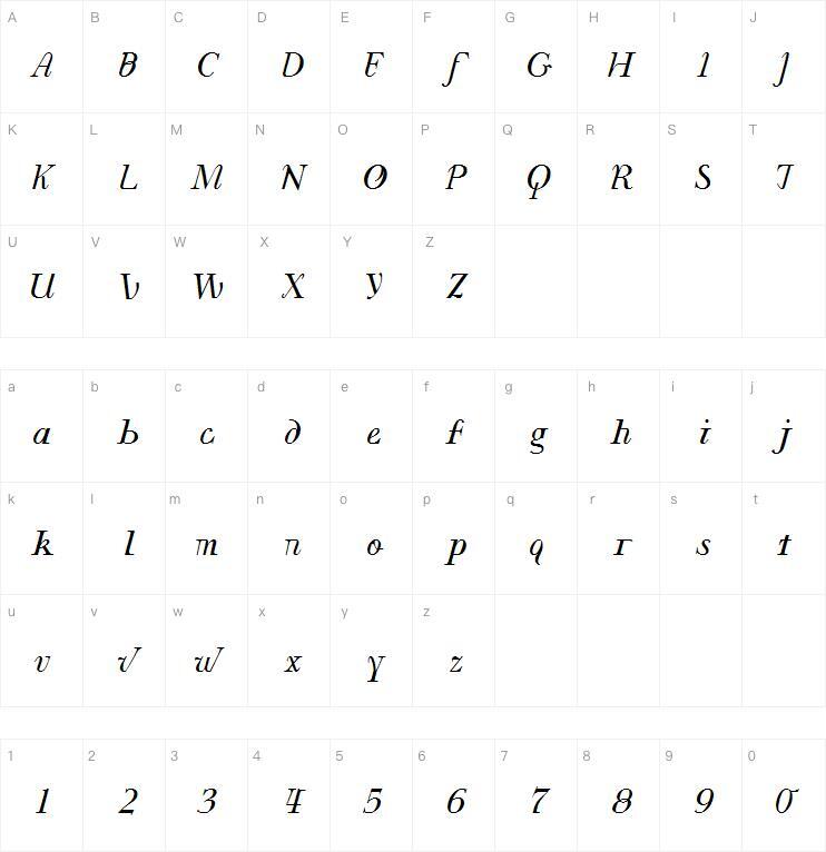 CaseSeraSeraItalic字体 Mapa de caracteres