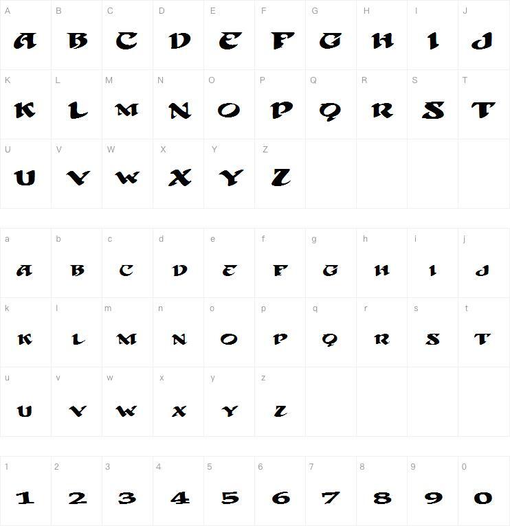 CASCADE字体 Mapa de caracteres