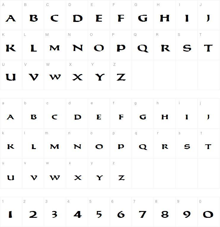 CAVIL字体แผนที่ตัวละคร