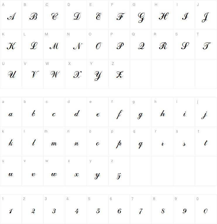 CoventryScriptFLF字体 Карта персонажей
