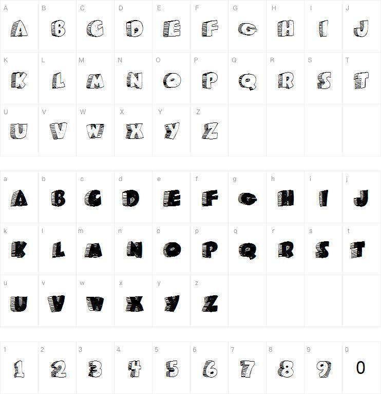 穴居人の字体キャラクターマップ