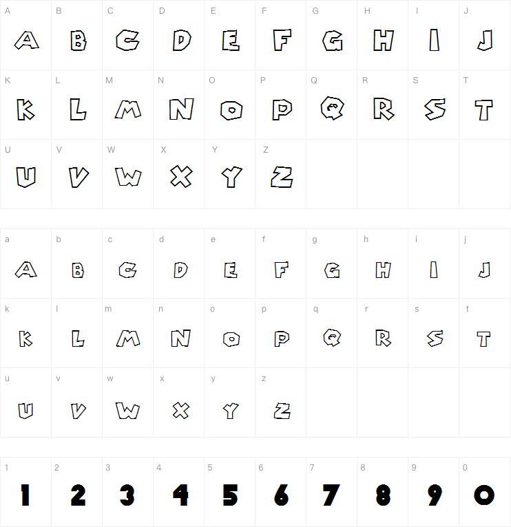 Chlore字体 Carte de caractère