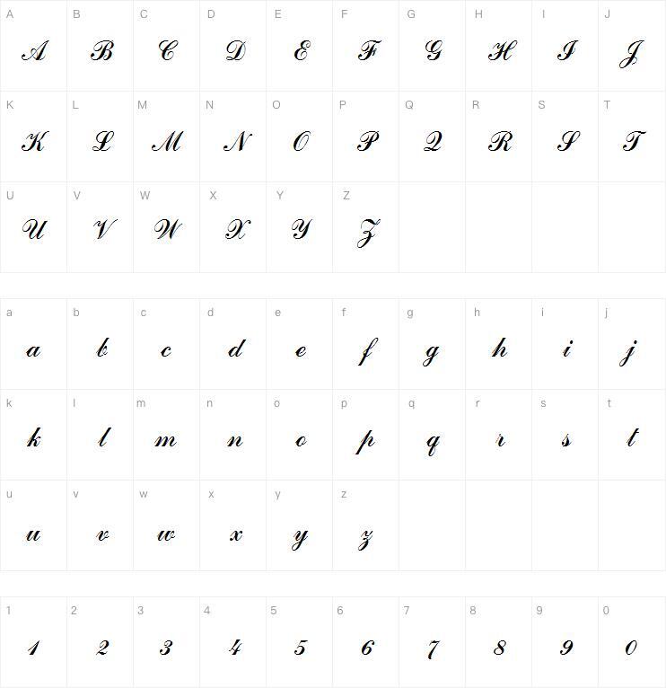 Commercialscript字体 Mapa de personajes