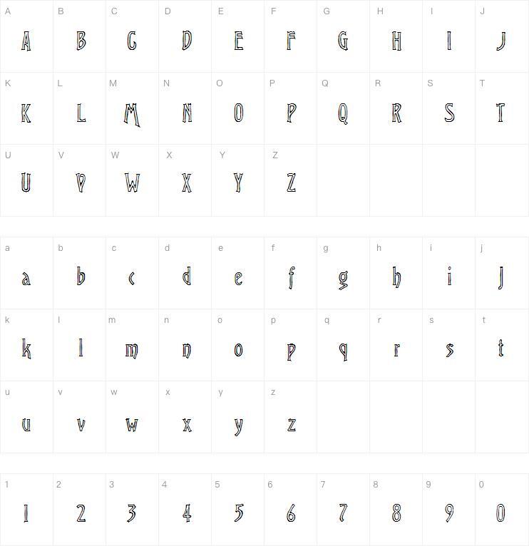 Cinzelado aberto 字 体 Mapa de caracteres