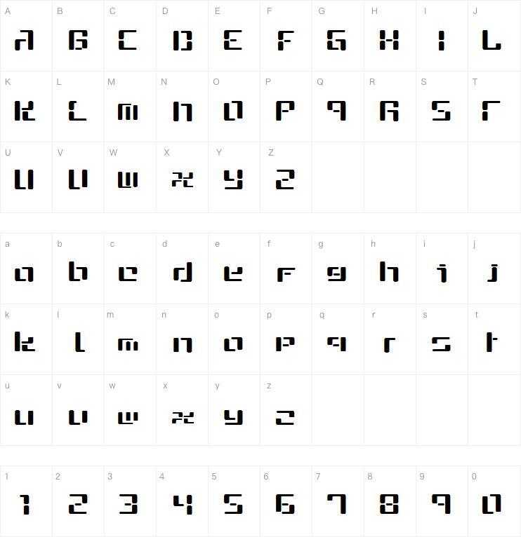 Cybe字体 Peta karakter