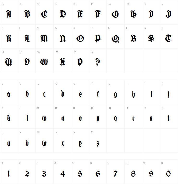 Cantaragotica字体 Mappa dei caratteri
